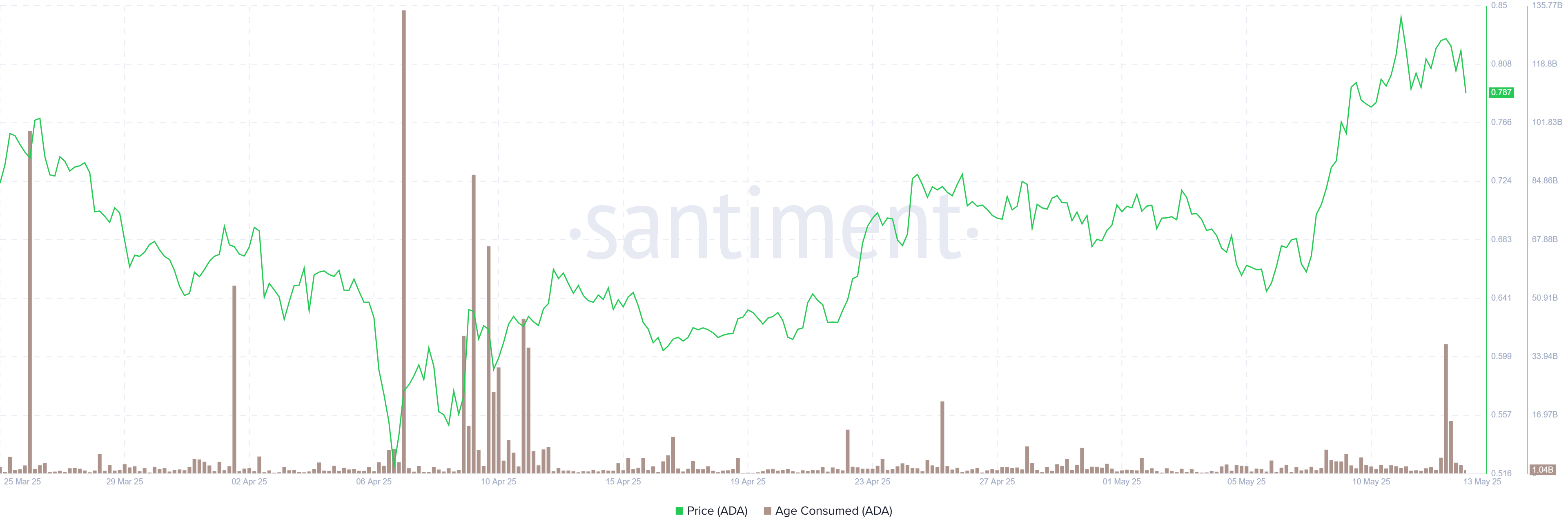 Biểu đồ Cardano Age Consumed. Nguồn: Santiment